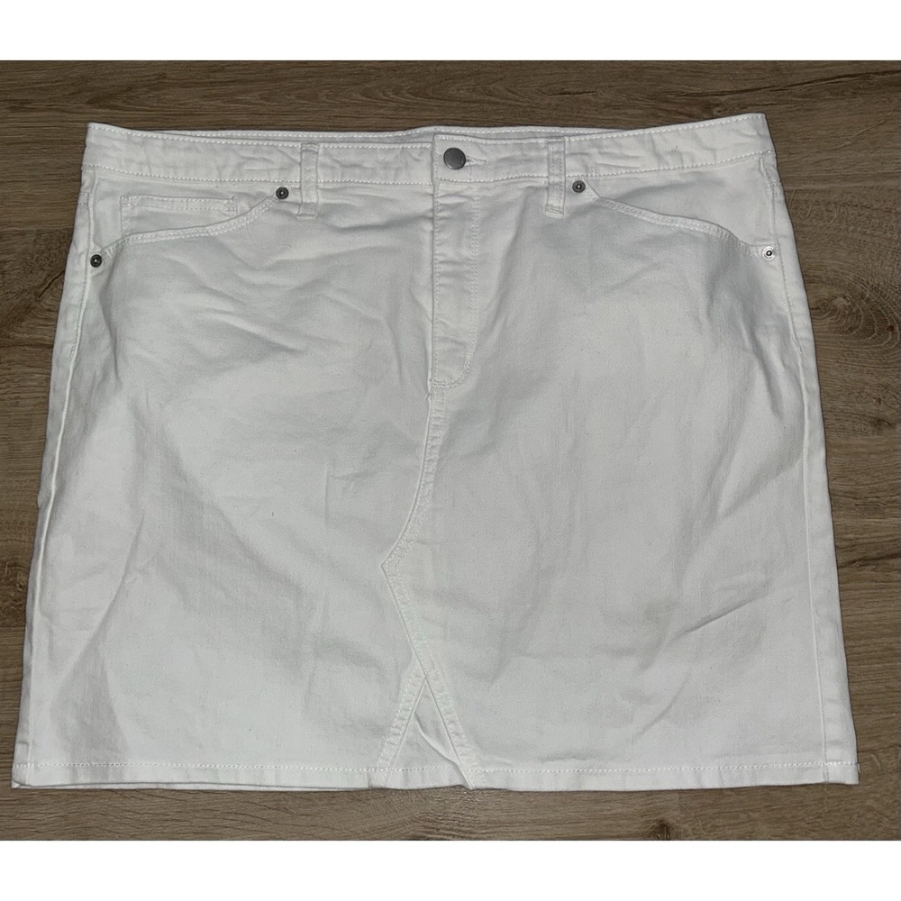 Universal Thread White Denim Straight Pencil Short Skirt Button Zip Size 18/34